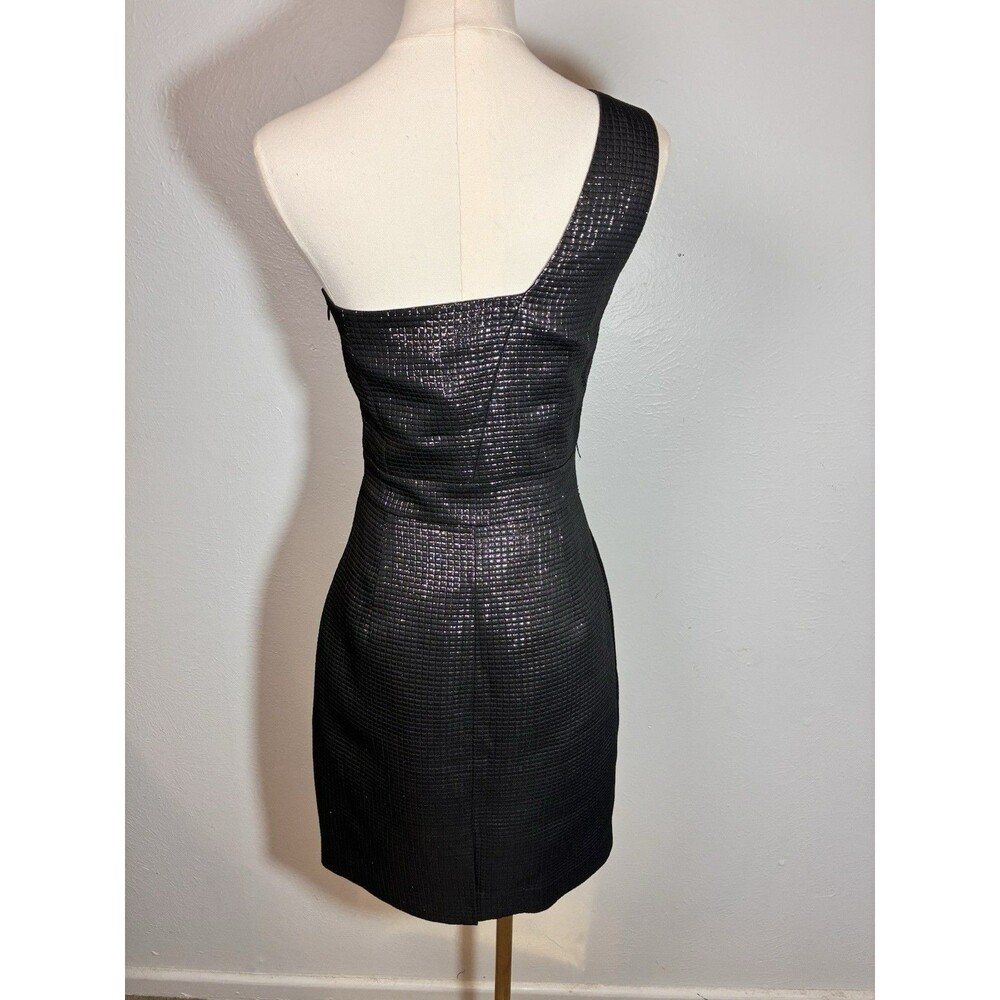 NWT Banana Republic Monogram Black One Shoulder Sequin Grid Dress Size 2 - Picture 2 of 7